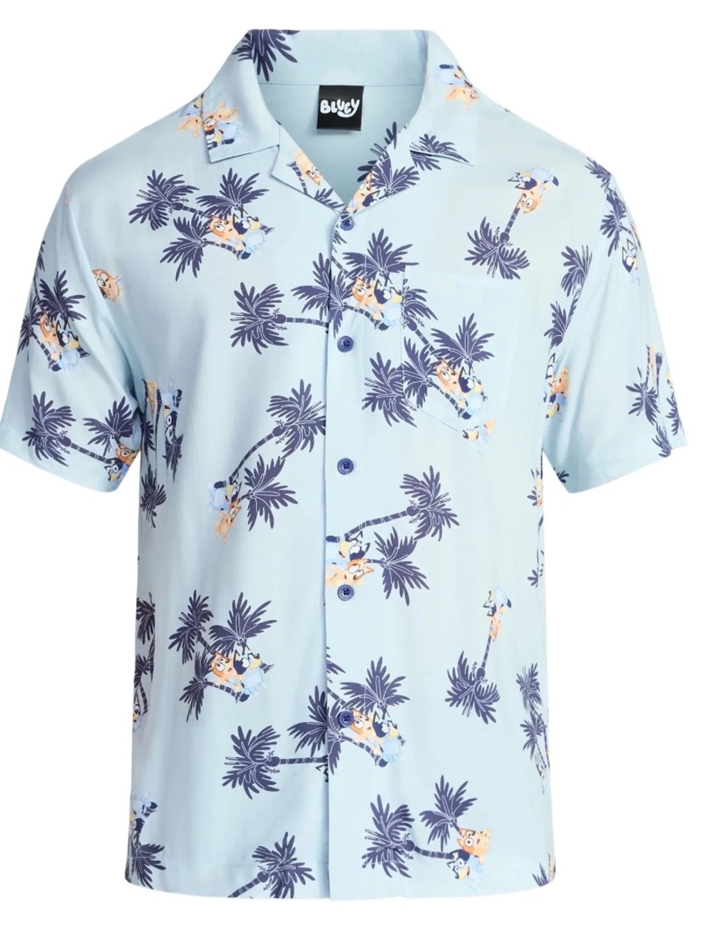 Light Blue Palm-Print Short Sleeve Camp Shirt, NEW